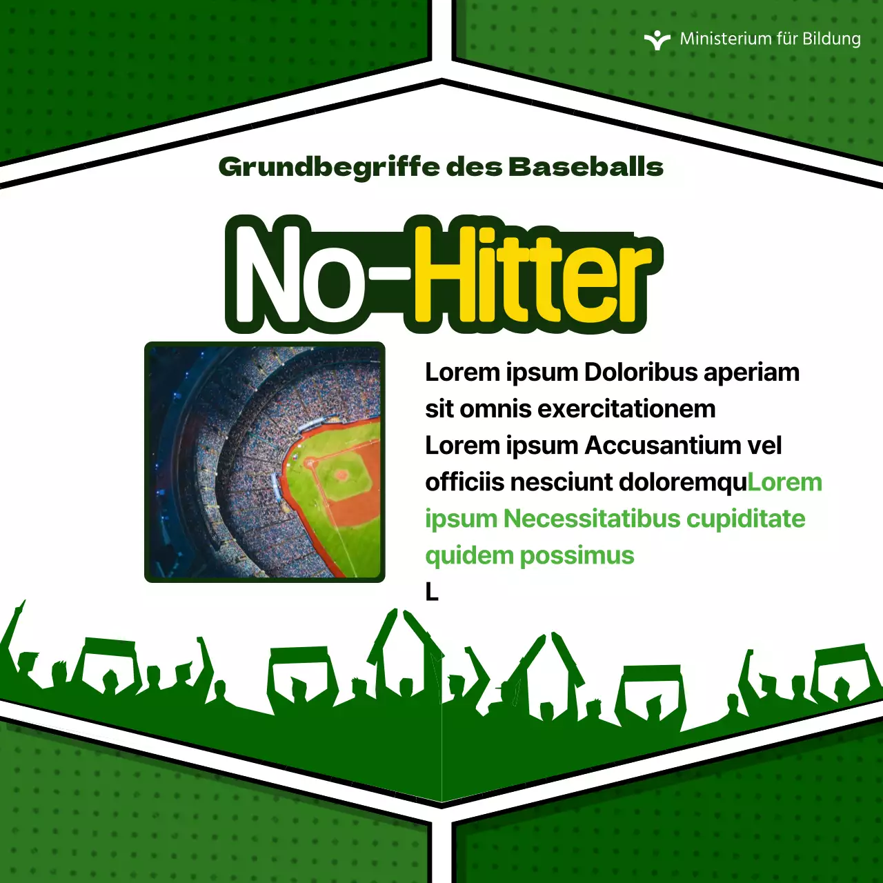 Informationen über niedliche Baseballbegriffe auf grünem Hintergrund