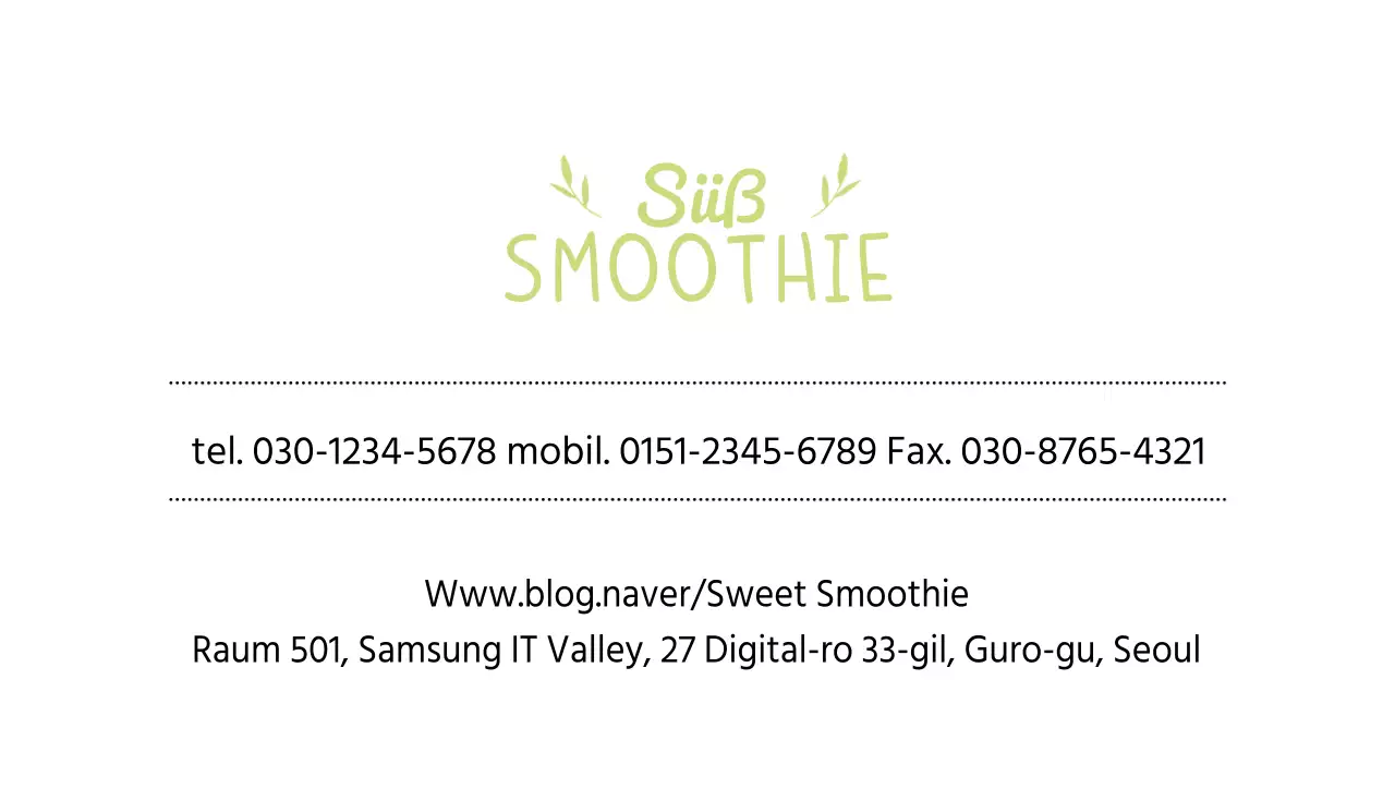 Einfache Visitenkarte für einen Smoothie-Shop