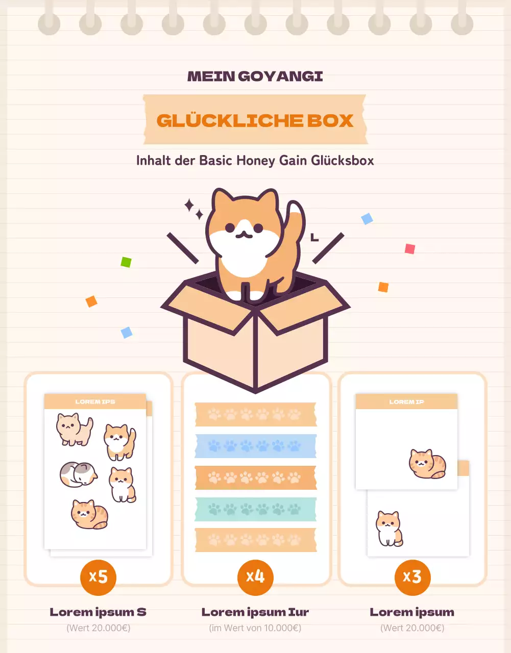 Wir präsentieren die süße orange-beige Cat Daku Schreibwaren-Zufallsbox