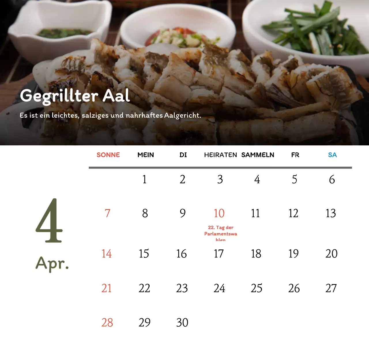 Traditioneller koreanischer Restaurantkonzept-Gutscheinkalender in Beige und Braun