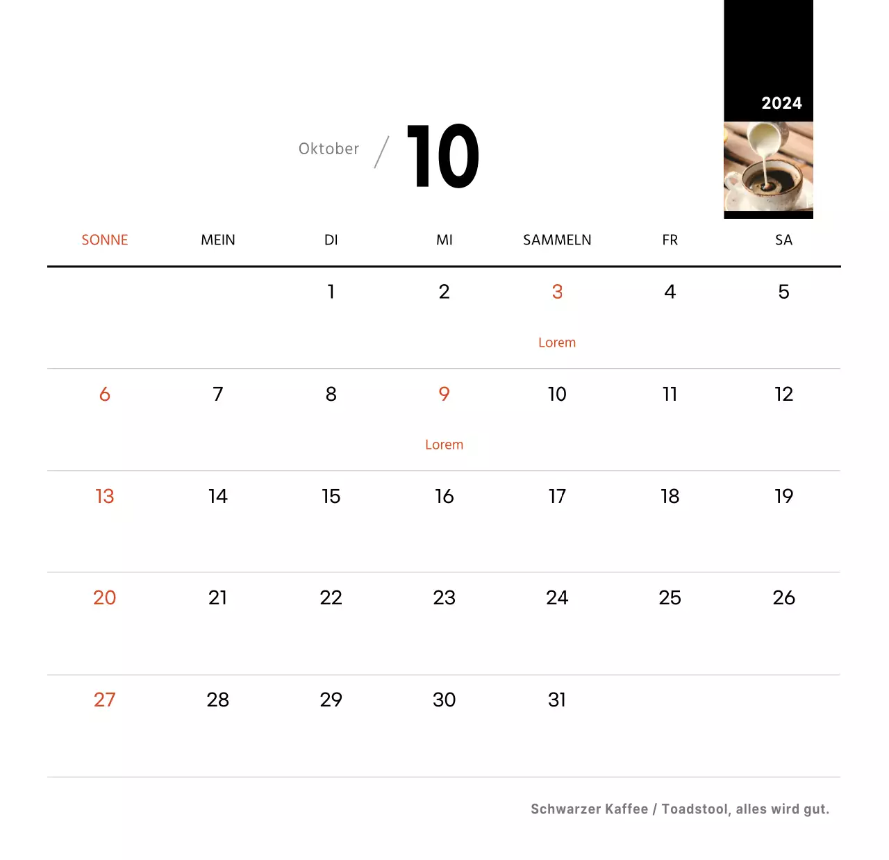 Weißes einfaches Kaffee Foto Tischkalender für Cafe