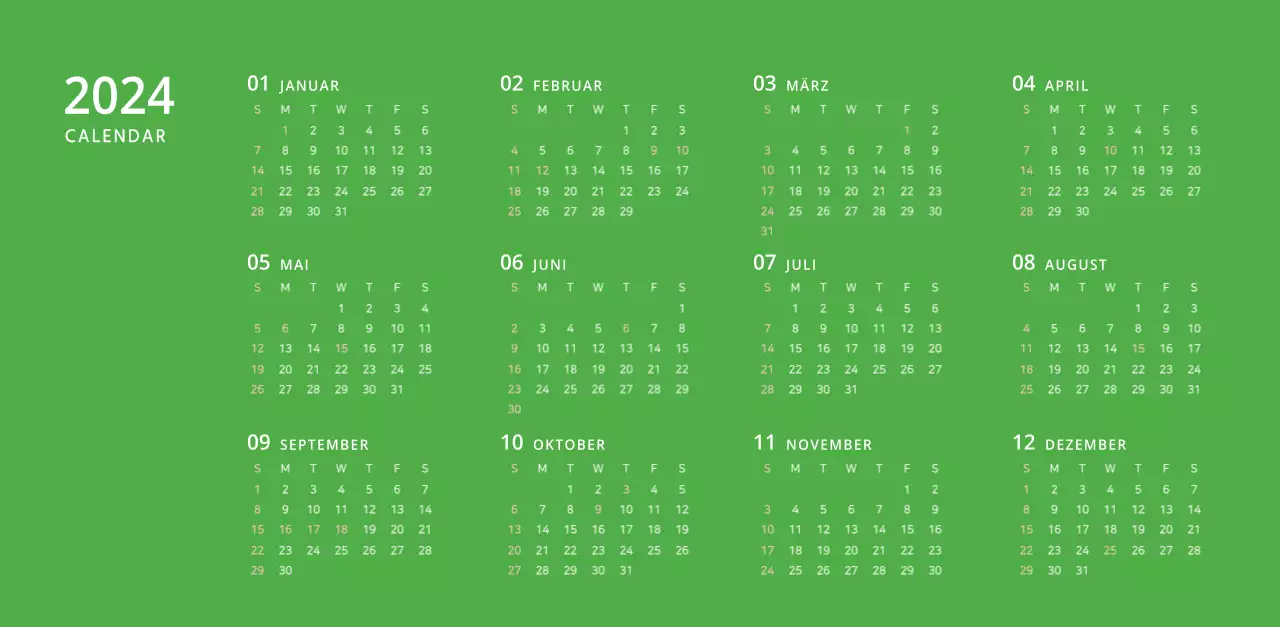 Niedlich illustrierter grüner Tischkalender mit Familienthemen