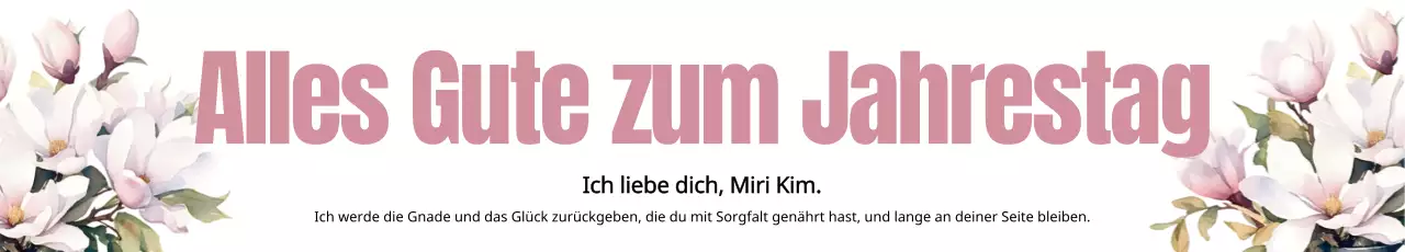 Werben Sie für einen glücklichen Jahrestag mit rosa Blumen auf weißem Hintergrund