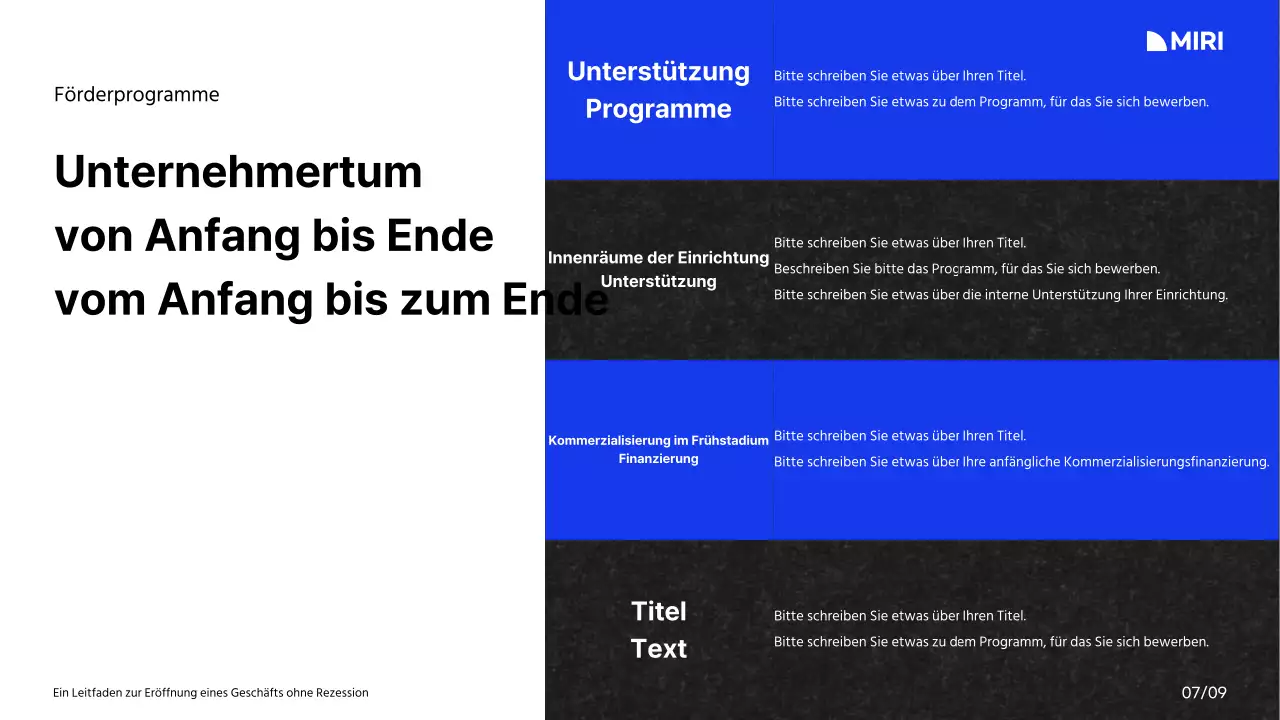 Ein Leitfaden für die Einrichtung eines Einkaufszentrums mit weißem, blauem und schwarzem Farbschema und Rasteranordnung