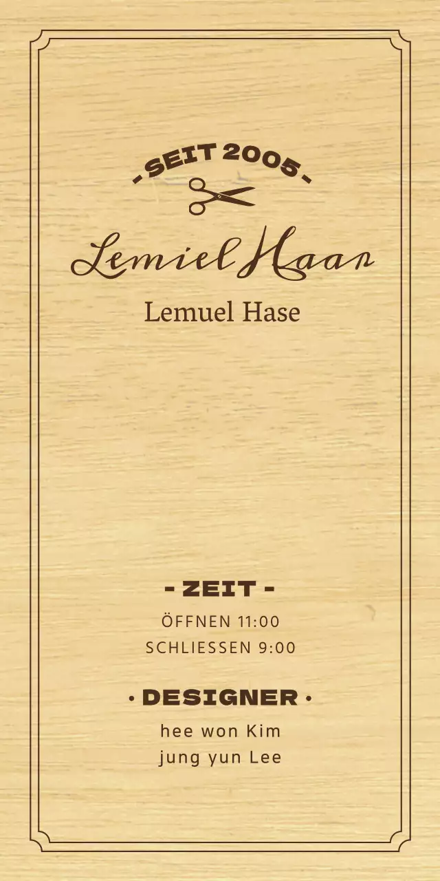 Ein klassisch anmutendes Friseurschild mit schwarzem Text und einer Scherenillustration