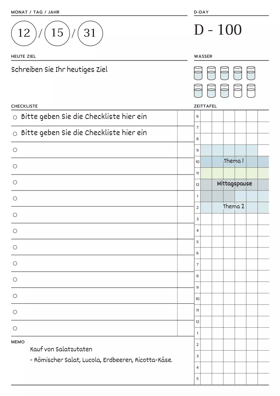 Einfacher Tagesplaner in Weiß