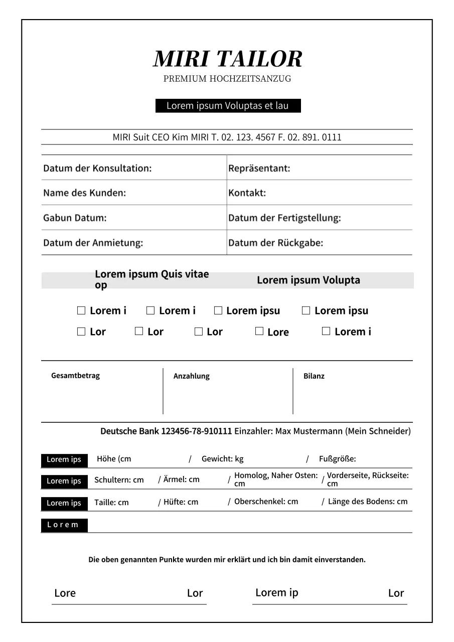 Ein sauberer weiß-schwarzer formeller Vertrag