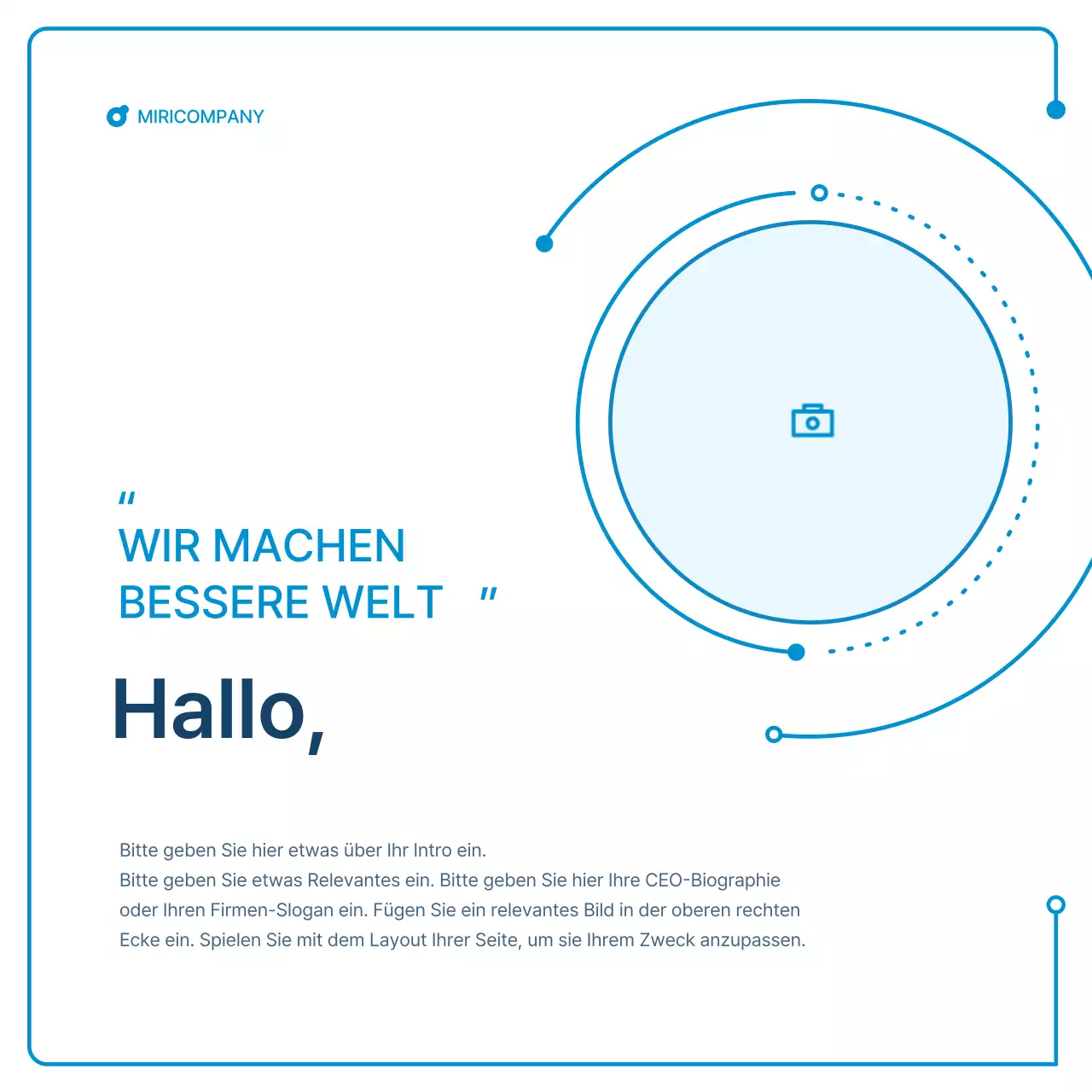 Ein Leitfaden für Unternehmensnewsletter in weißer und blauer Geometrie