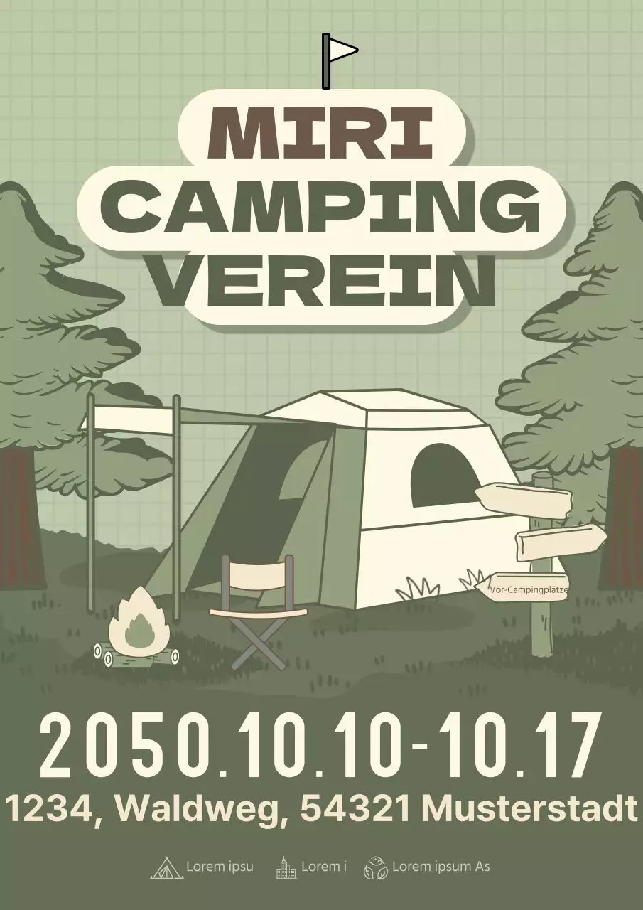 Werben Sie für Ihren Campingclub mit einer khakifarbenen Camping-Illustration