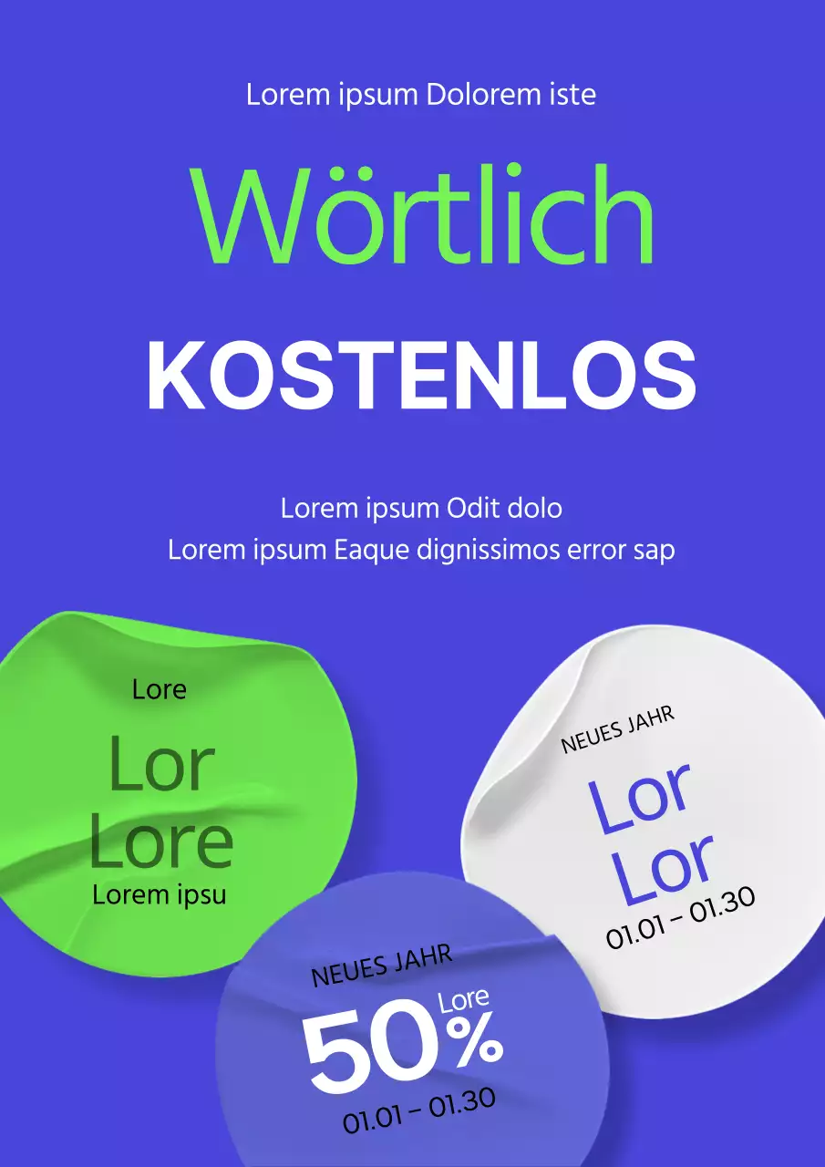 Gratis-Gutscheinposter für das neue Jahr in Blau und Chartreuse