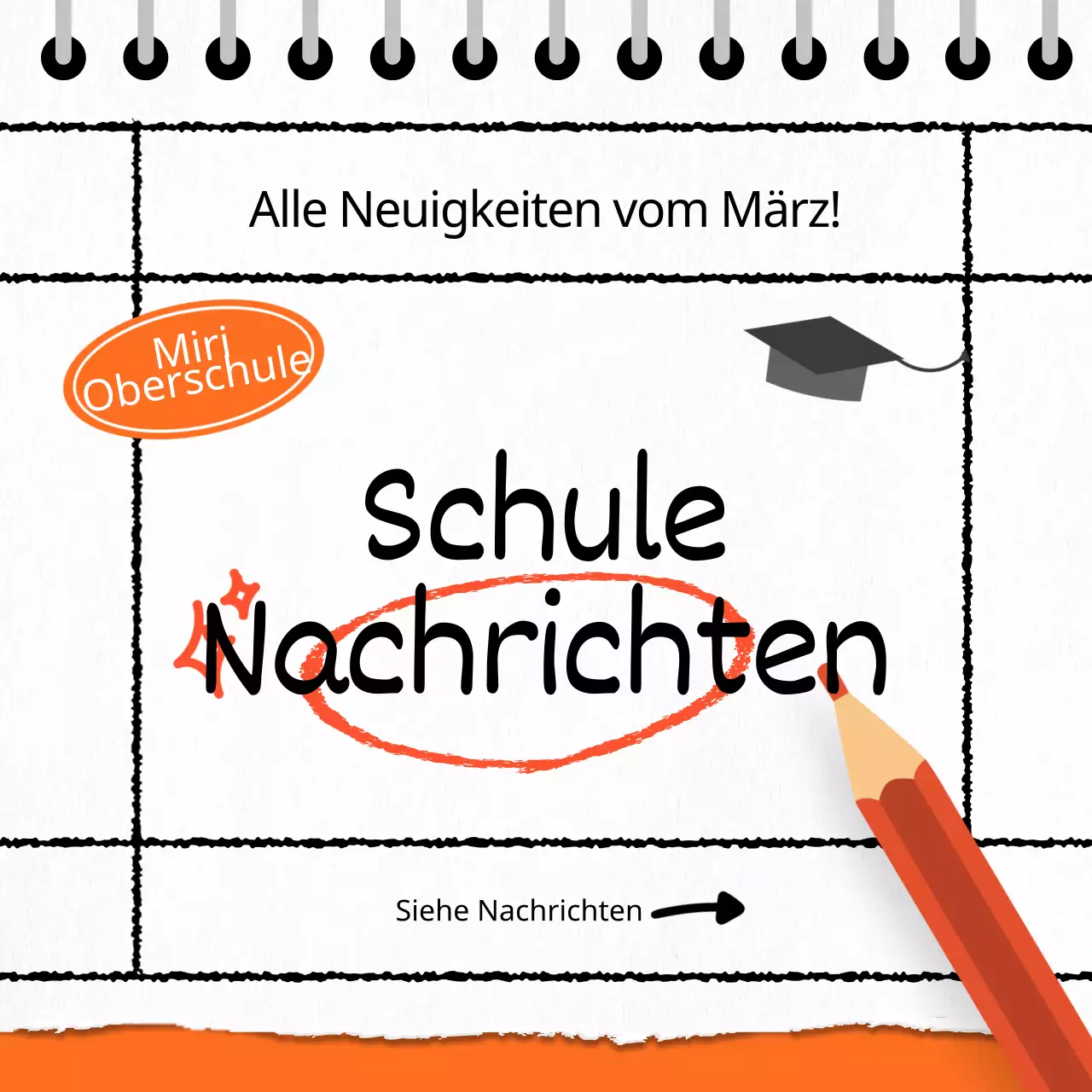Wöchentliche Schulnachrichten mit einem orangefarbenen Kalenderkonzept