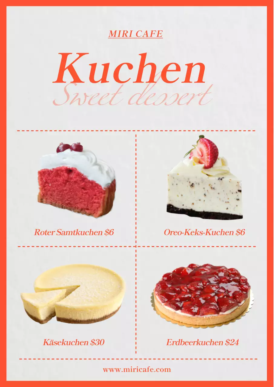 Dessertkarte im trendigen Café von Red Point