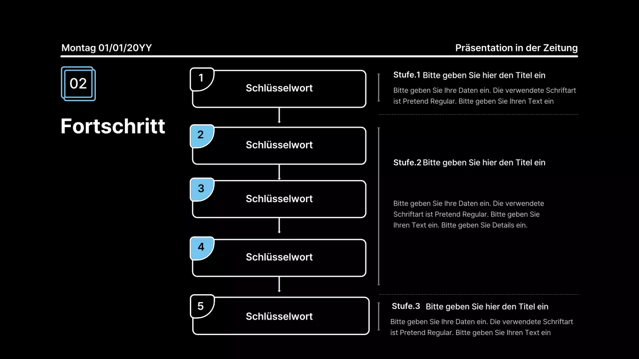 Aufmerksamkeitsstarke Präsentation mit fetten Linien in einem Zeitungskonzept auf schwarzem Hintergrund
