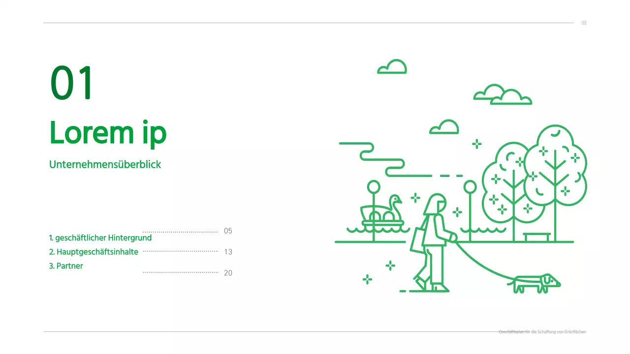 Businessplan mit einem grünen, sauberen, illustrierten Konzept