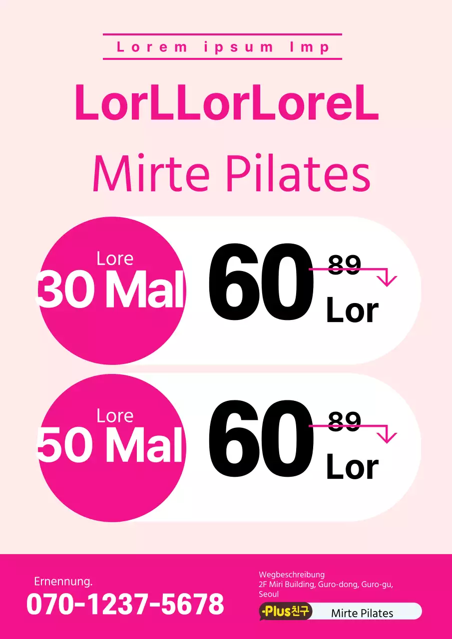 Eine rosa und blaue, saubere und aufgeräumte Pilates-Schule eröffnet den Verkauf