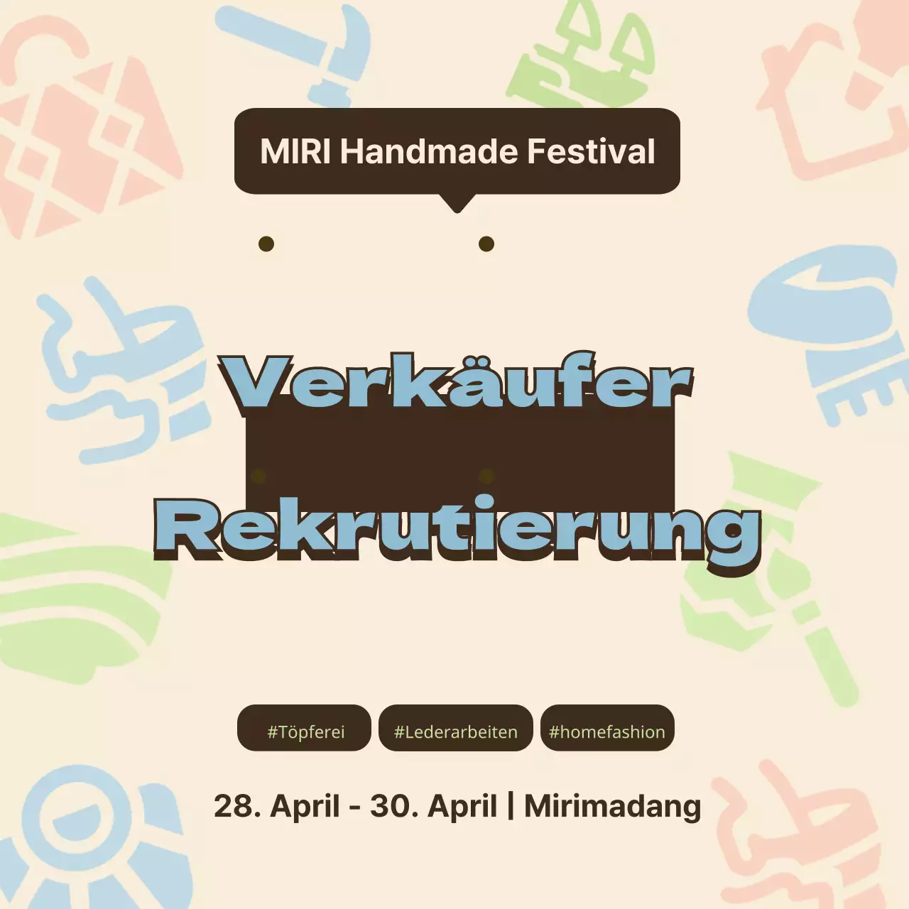 Aufruf für handgefertigte Festivalverkäufer in Hellblau und Orange