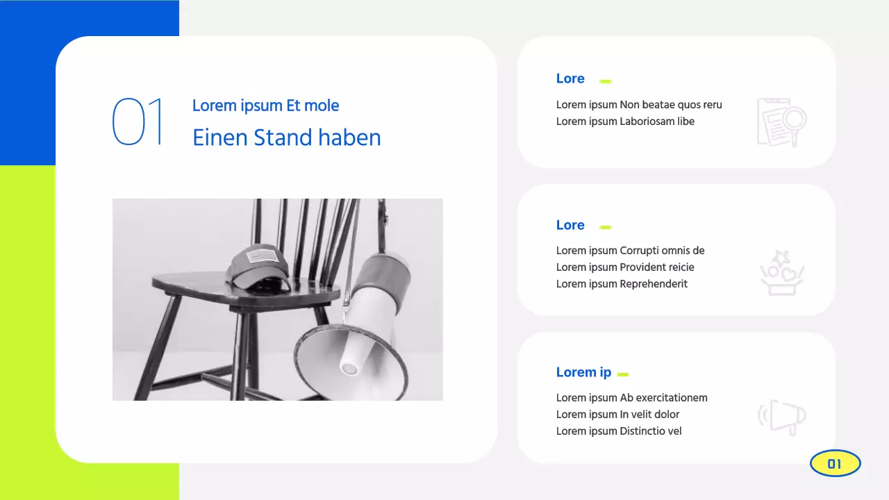 Ein schöner lindgrüner und blauer Bericht über die Aktivitäten der Unterstützer