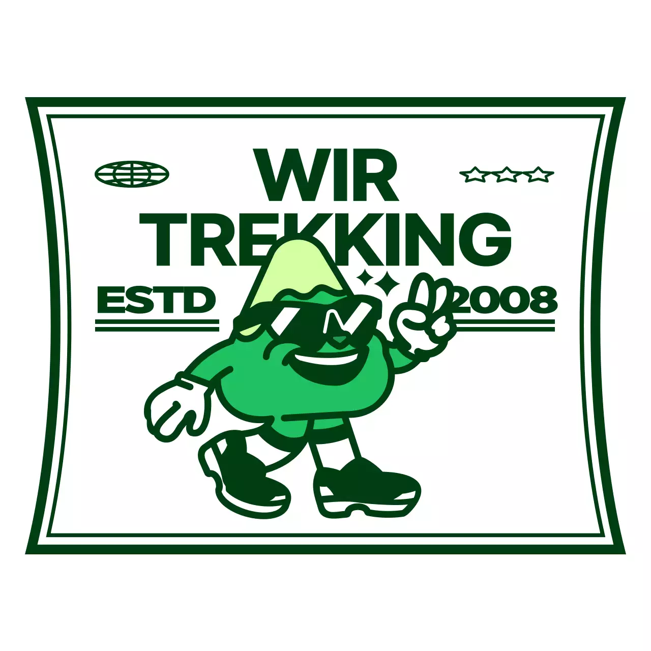 Club-Geschenk im Logo-Stil mit einer niedlichen und angesagten Bergfigur in Grün und Weiß.