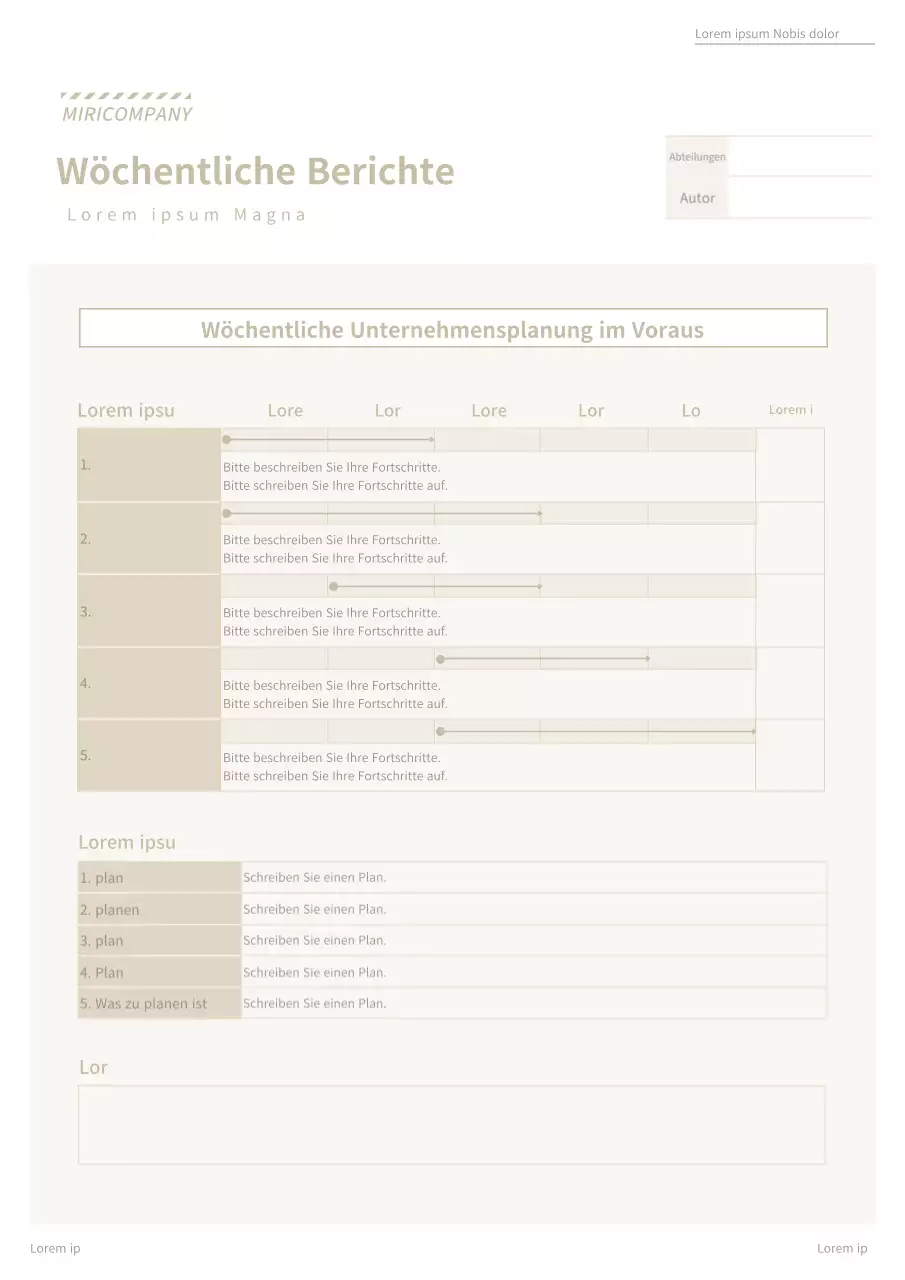 Einfaches Formular für Unternehmensdokumente in Beigetönen Wöchentlicher Arbeitsbericht