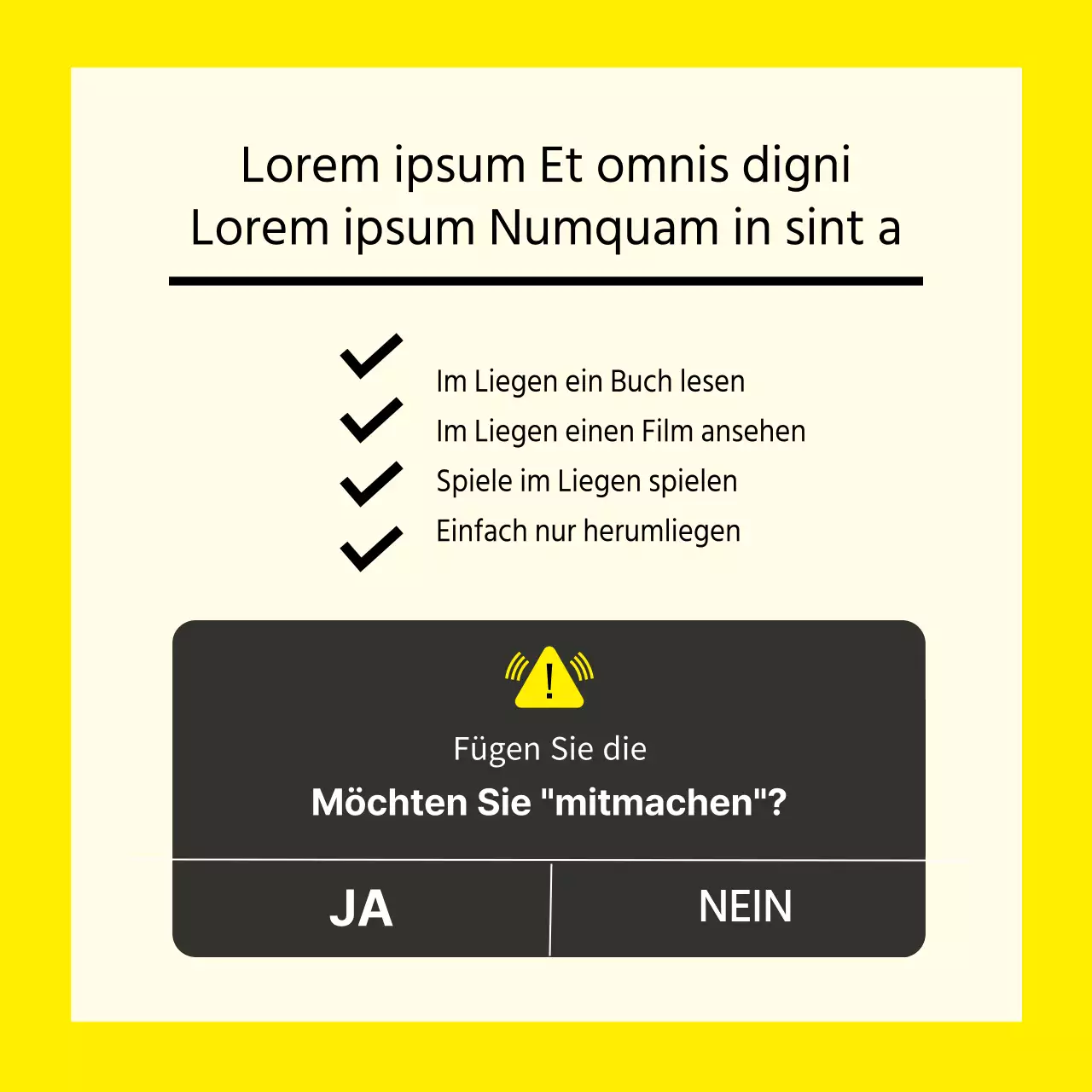 Ein einfaches gelb-schwarzes Ende der Prüfungsliste für die Bucket List