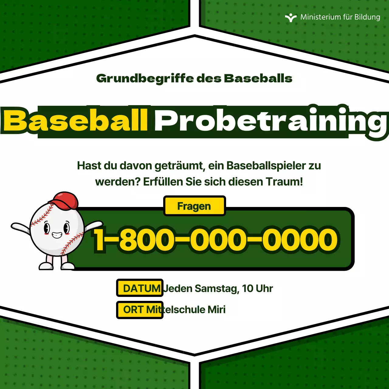Informationen über niedliche Baseballbegriffe auf grünem Hintergrund