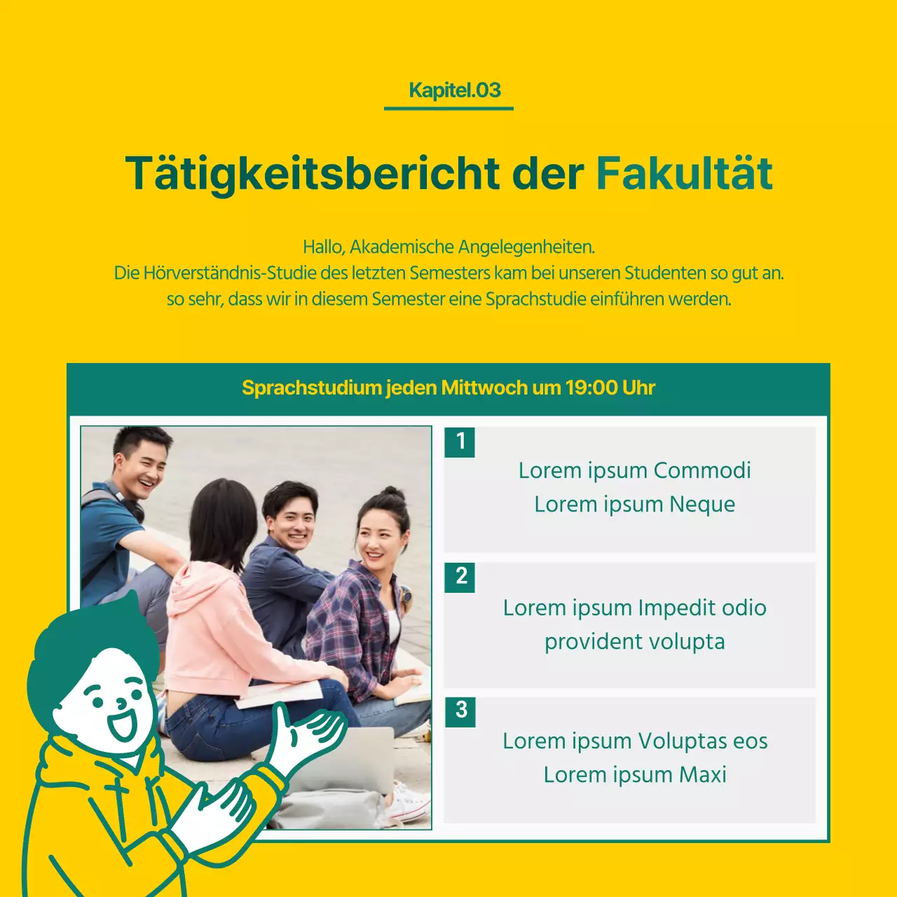 Gelbe und grüne Uni-Highlights cardNews-Design