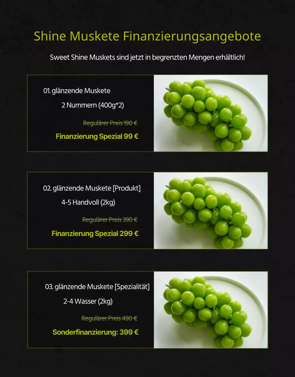 Premium-Muskat mit hohem Zuckergehalt in Schwarz und Grün für die Verkaufsförderung lokaler Landwirte Kleinunternehmen lokale Lebensmittel