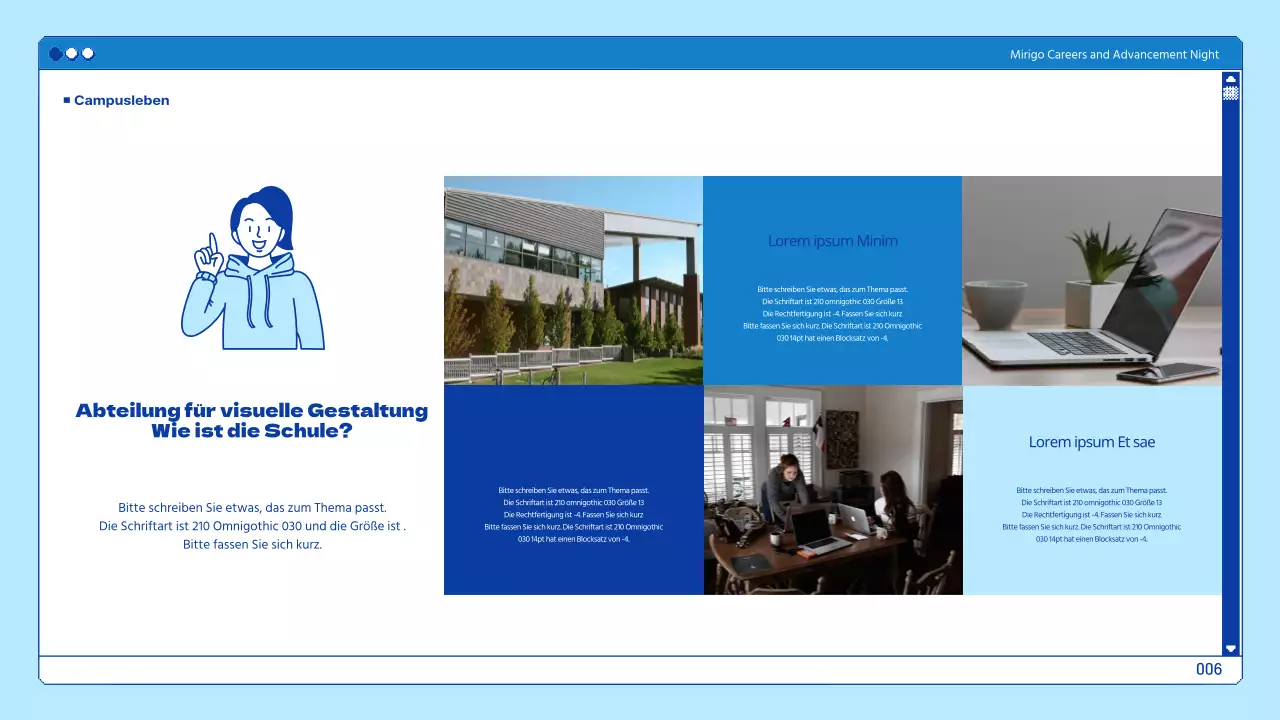 Universitätspräsentationen in einem blauen Browserthema