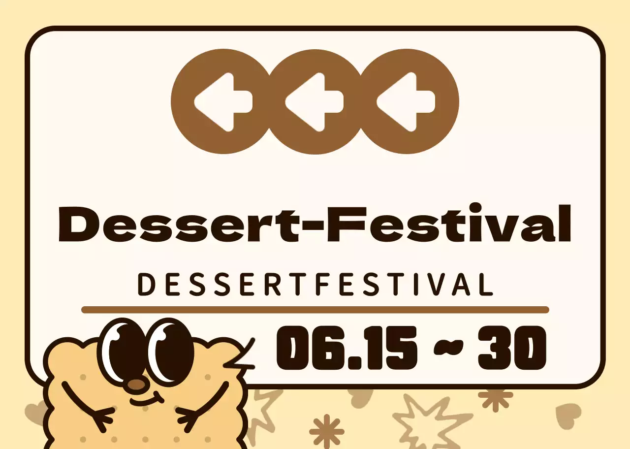 Braunes und rosafarbenes Farbschema Niedliche Keksfiguren und Sprechblasen Illustrationsstil Wegbeschreibung zum Dessertfestival