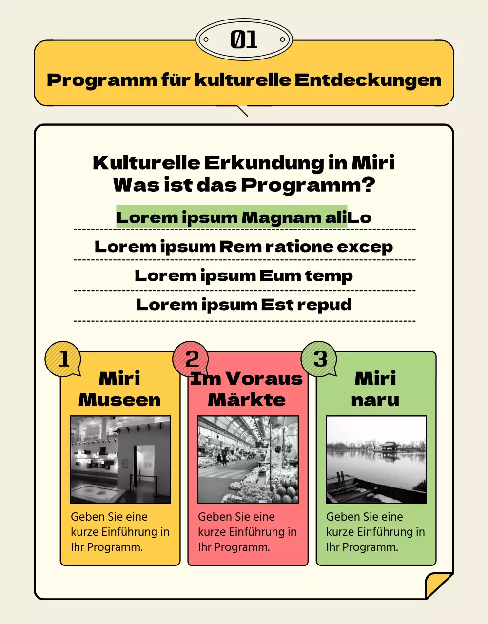 Gelbes und rosafarbenes geteiltes Layout Leitfaden für die Teilnahme an lokalen kulturellen Touren