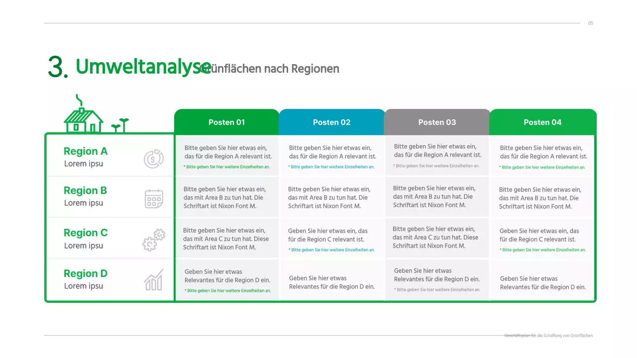 Businessplan mit einem grünen, sauberen, illustrierten Konzept