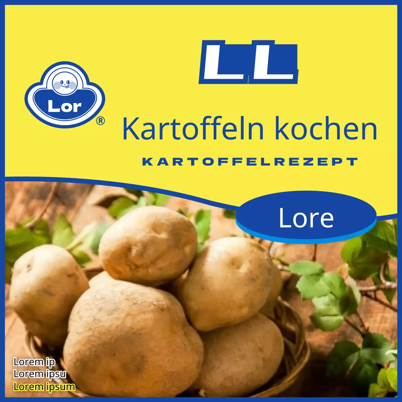 Gelbe und blaue 3-Minuten-Curry-Parodie Konzept Kartoffelgericht Rezeptbuch