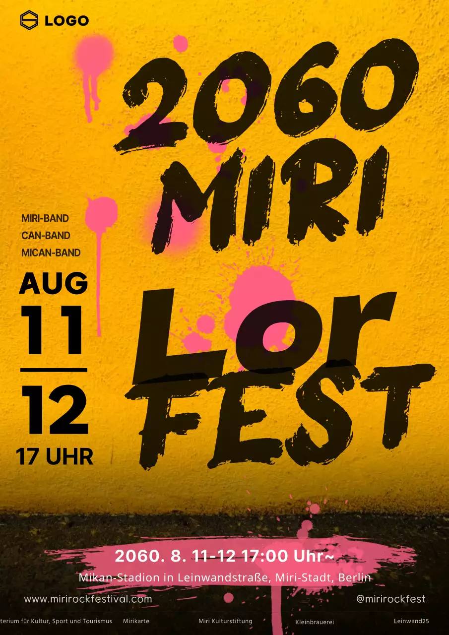 Rockfestival mit hervorgehobenem Graffiti-Text auf gelbem Hintergrund