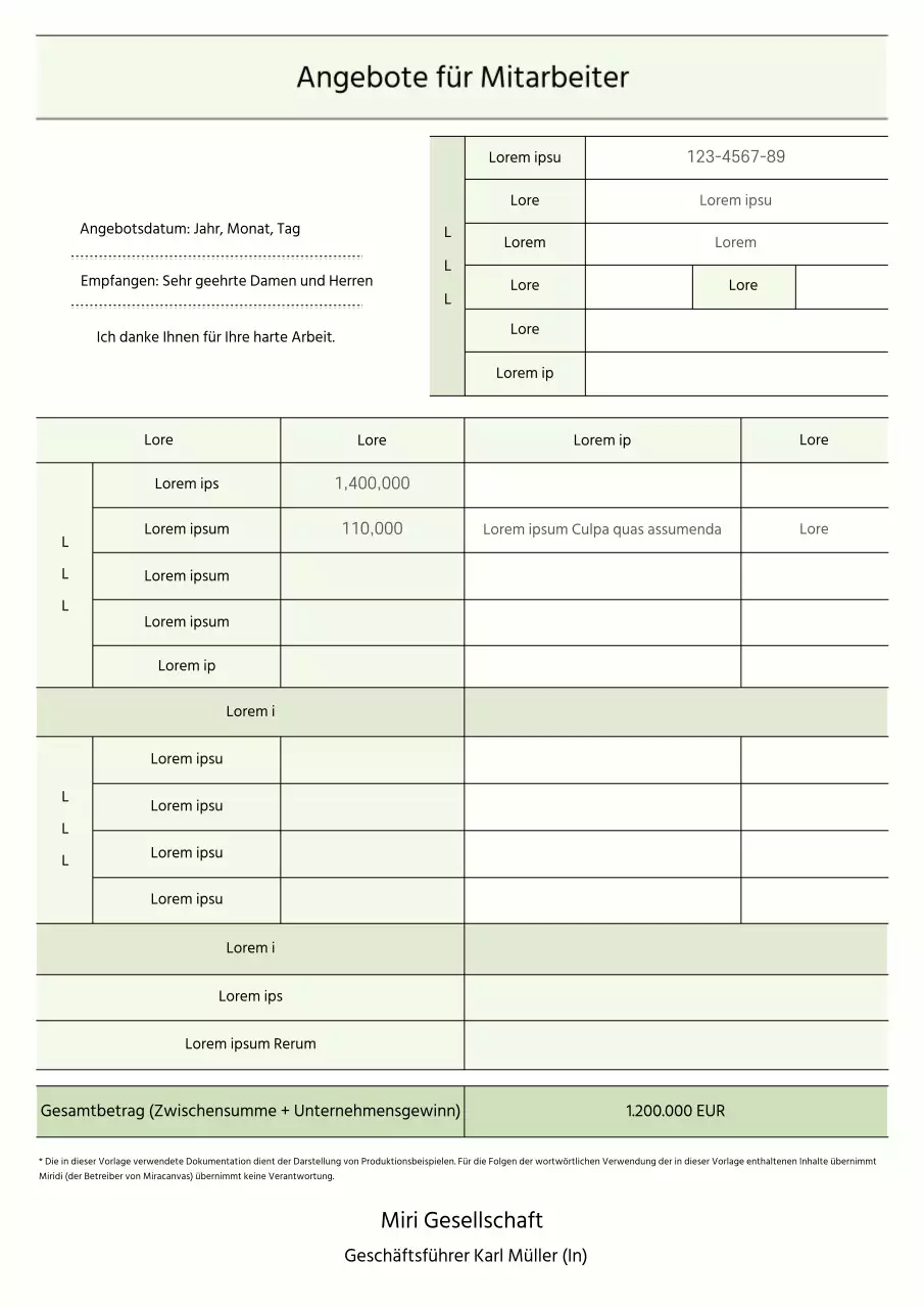 Ein sauberes, lindgrünes Angebot für Servicekräfte