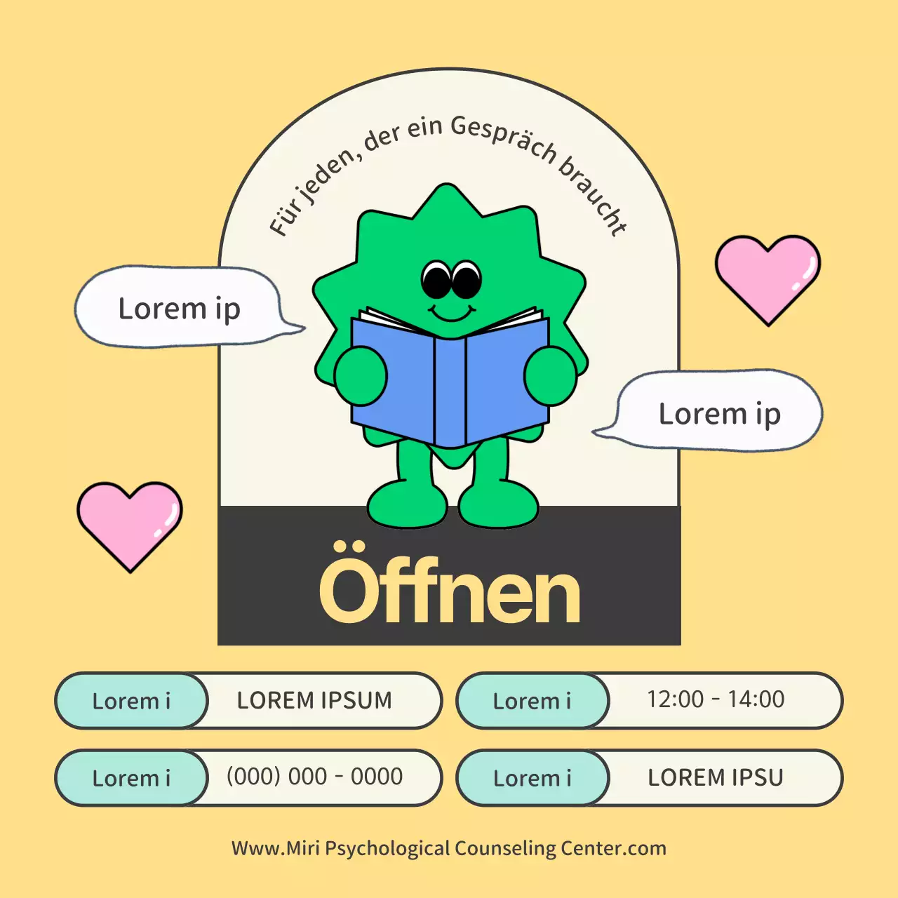 Niedliche gelbe und grüne psychologische Beratungsstelle