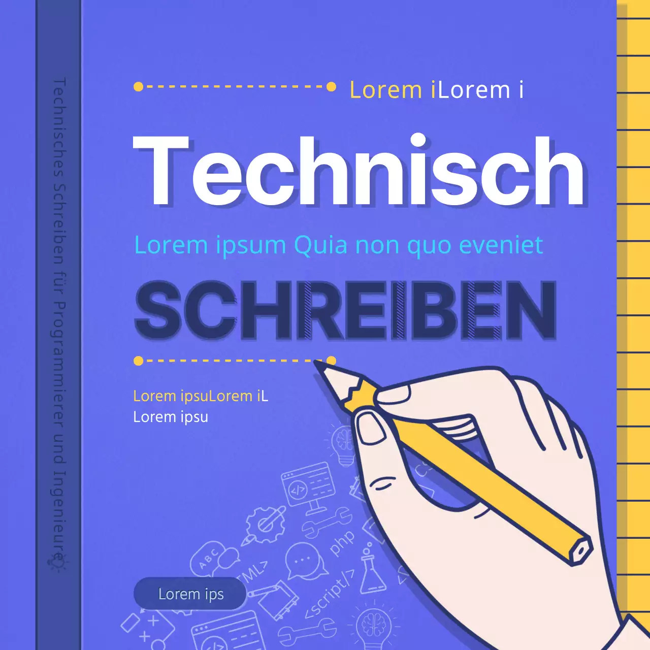 Einfaches Buchcover-Design in Gelb und Lila Technical Writing Manuals Instagram Newspaper