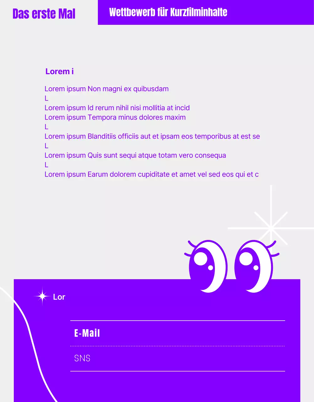 Humorvoller Wettbewerb für Kurzfilme mit lila geometrischen Bildern