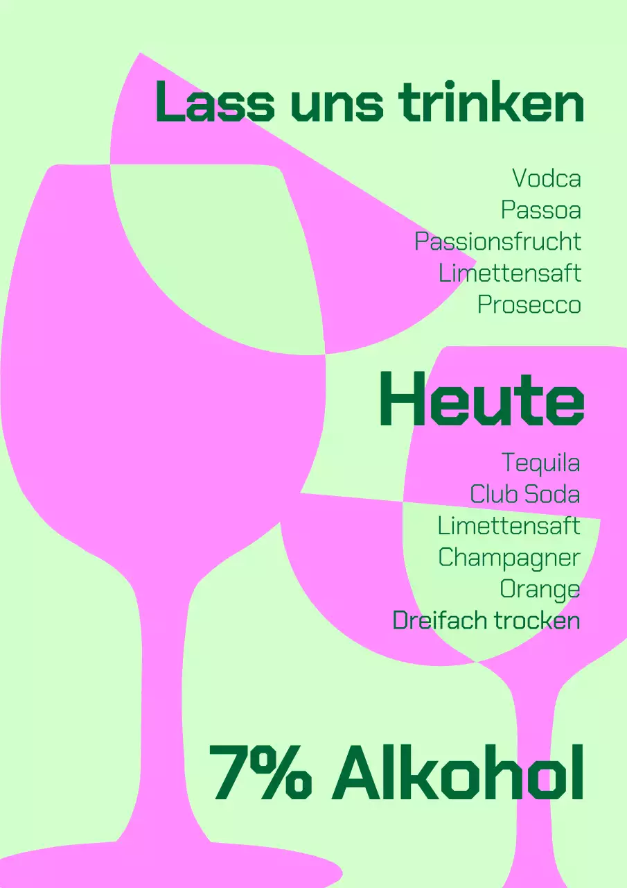 Cocktail-Poster in Chartreuse und Rosa