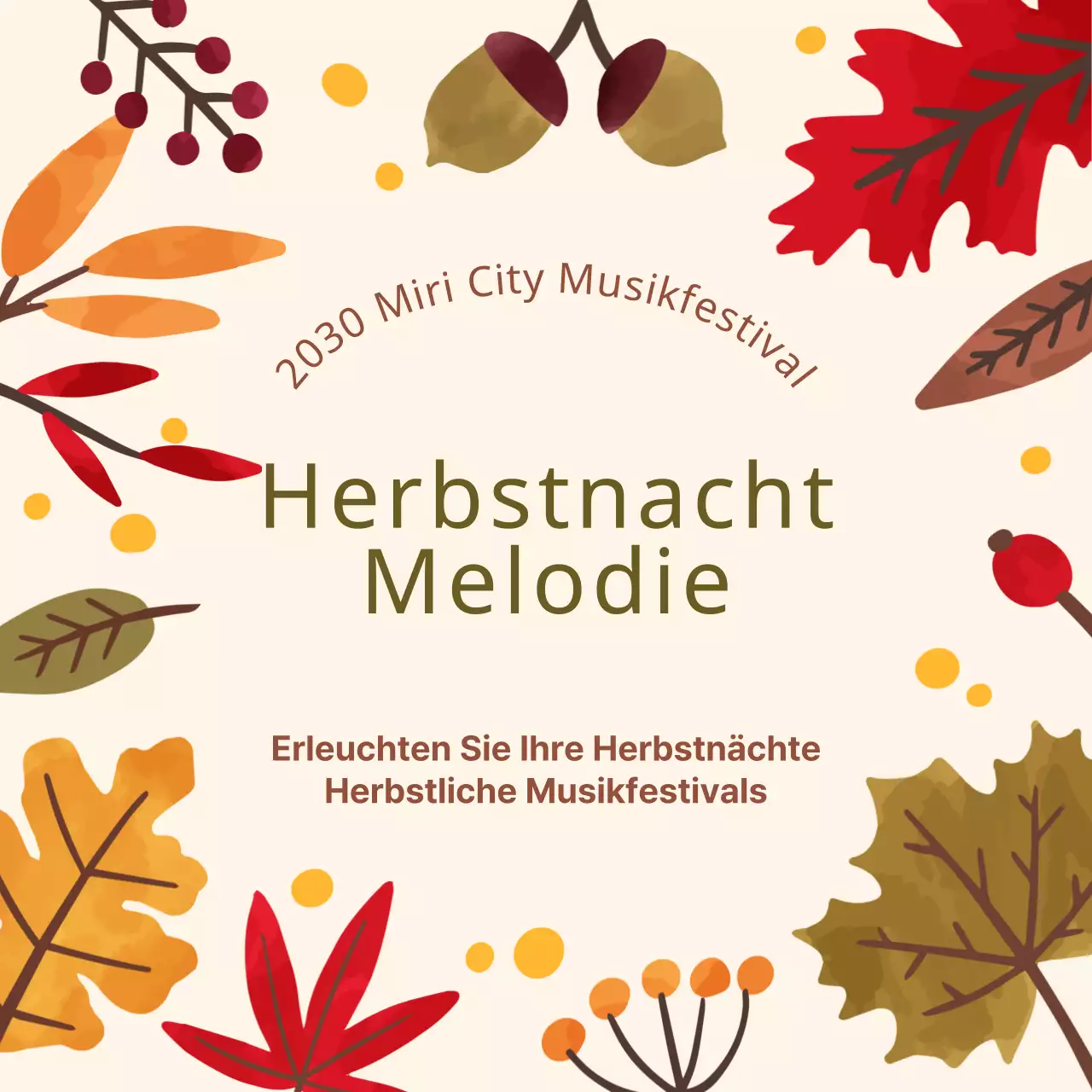 Eine beige, herbstliche Illustration eines Musikfestivals