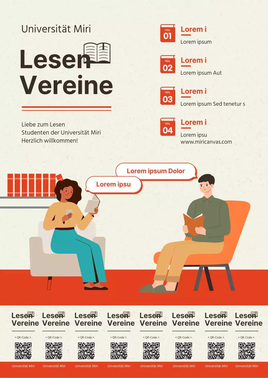 Sauberer Stil in Orange und Braun für die Rekrutierung und Förderung von Leseclubs an Universitäten