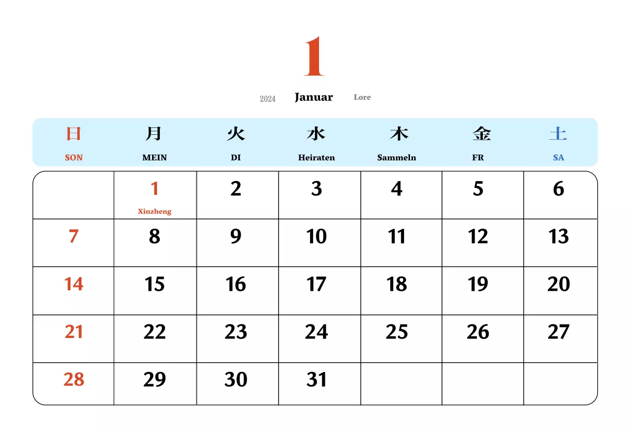 Retro-Konzept Nostalgie-Kalender in rot und blau