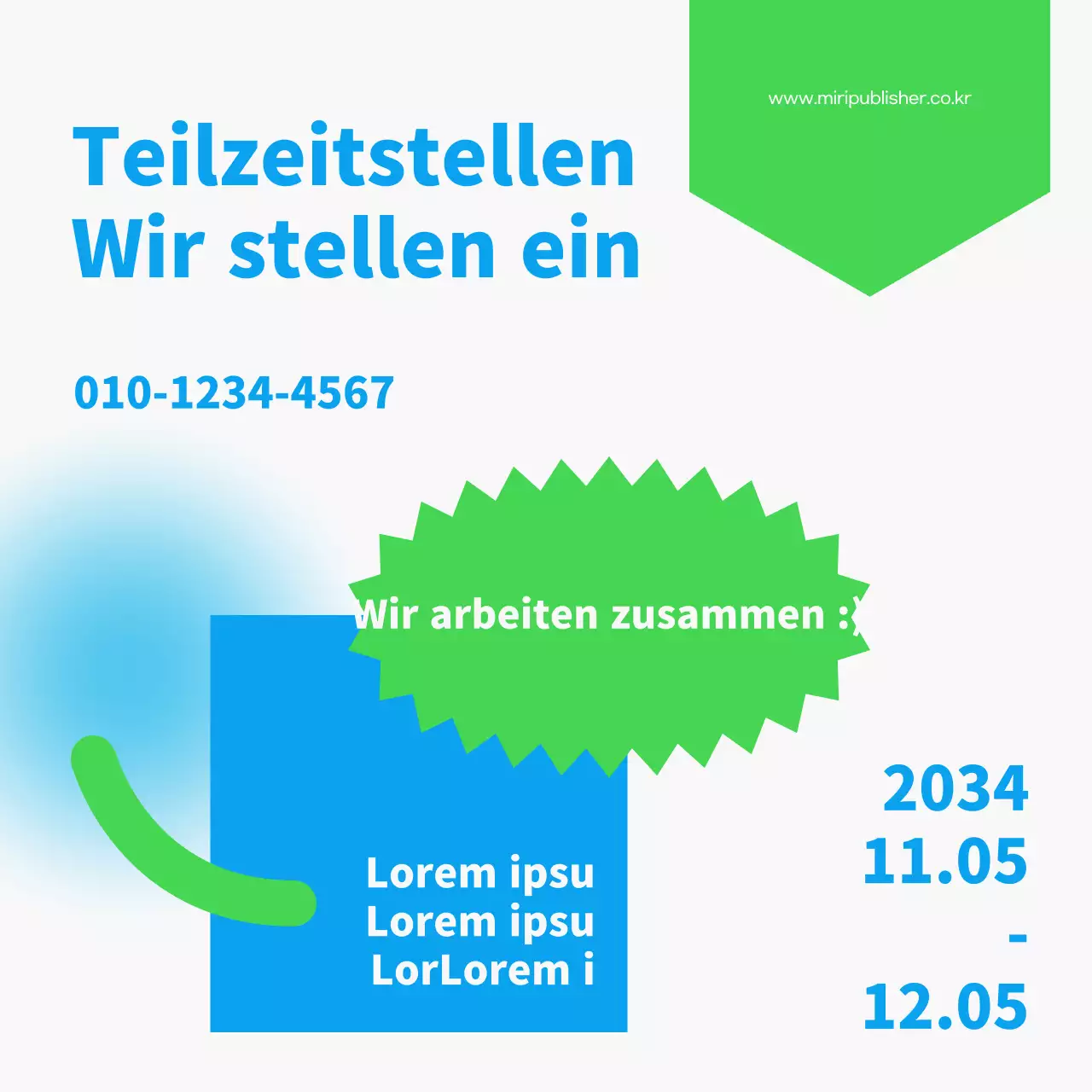 Zweifarbige hellblaue und chartreuse Teilzeitstellenausschreibungen