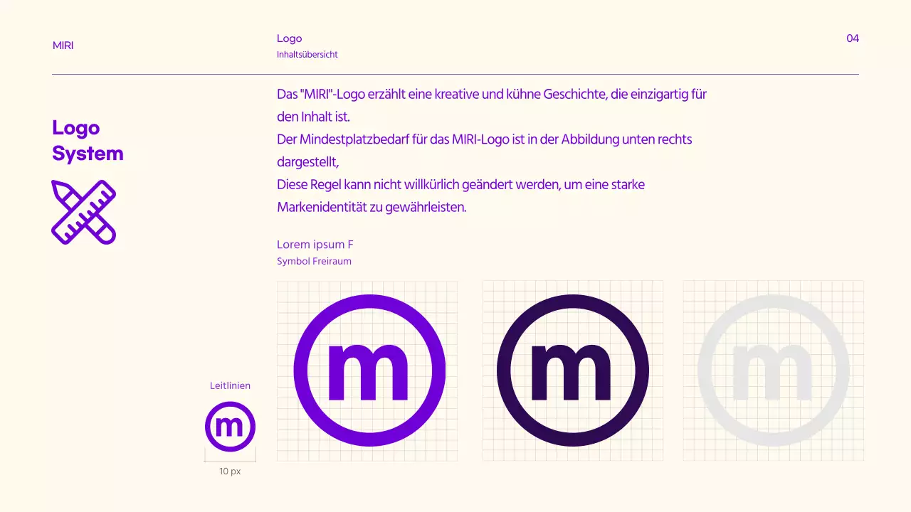 Markenrichtlinien mit klaren Textakzenten in Lila und Zitrone