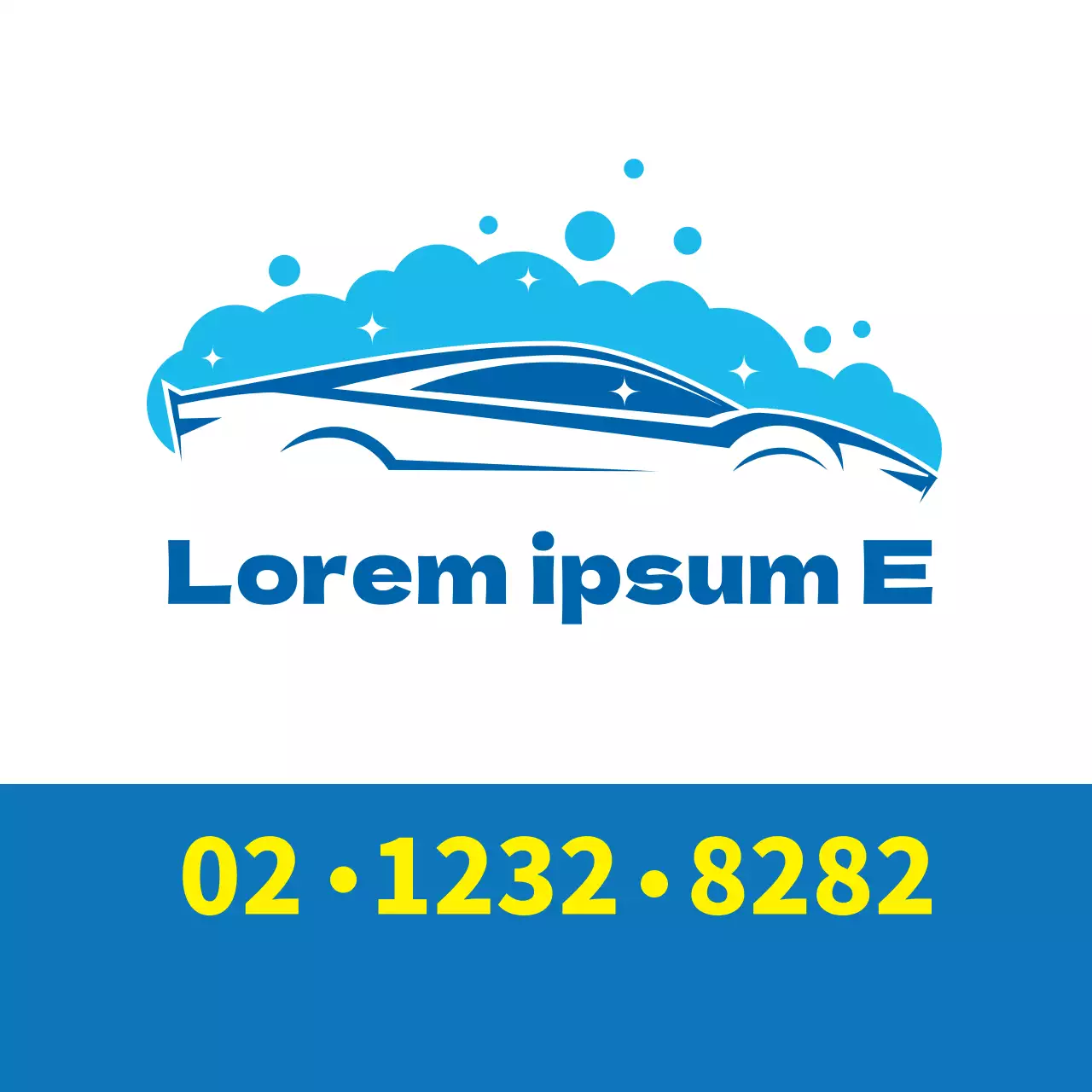 Blaue Illustration, die für eine saubere Autowäsche in einem Autocenter wirbt