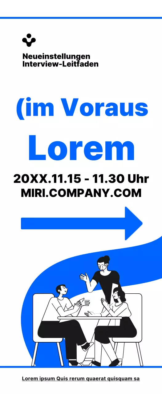 Einfache Illustration in Blau und Schwarz mit einer Wegbeschreibung zum Ort des Vorstellungsgesprächs