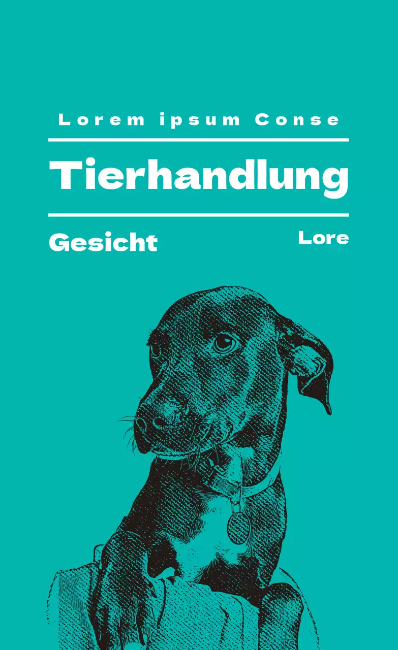 Türkisfarbenes illustriertes Etikett der Tierhandlung