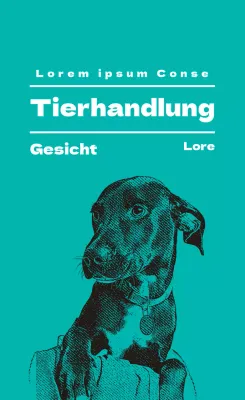 Türkisfarbenes illustriertes Etikett der Tierhandlung