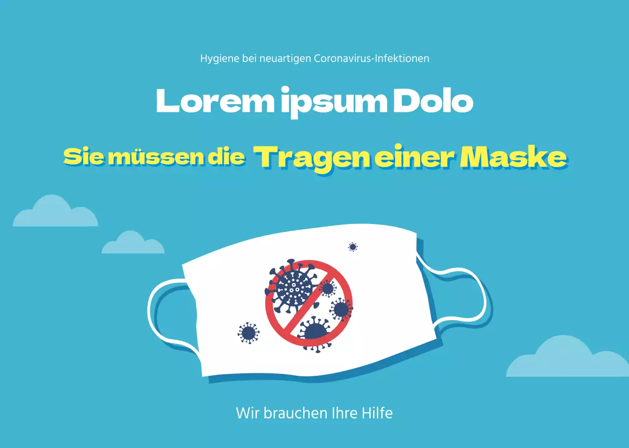 Anweisungen zum Tragen einer blauen illustrierten Maske