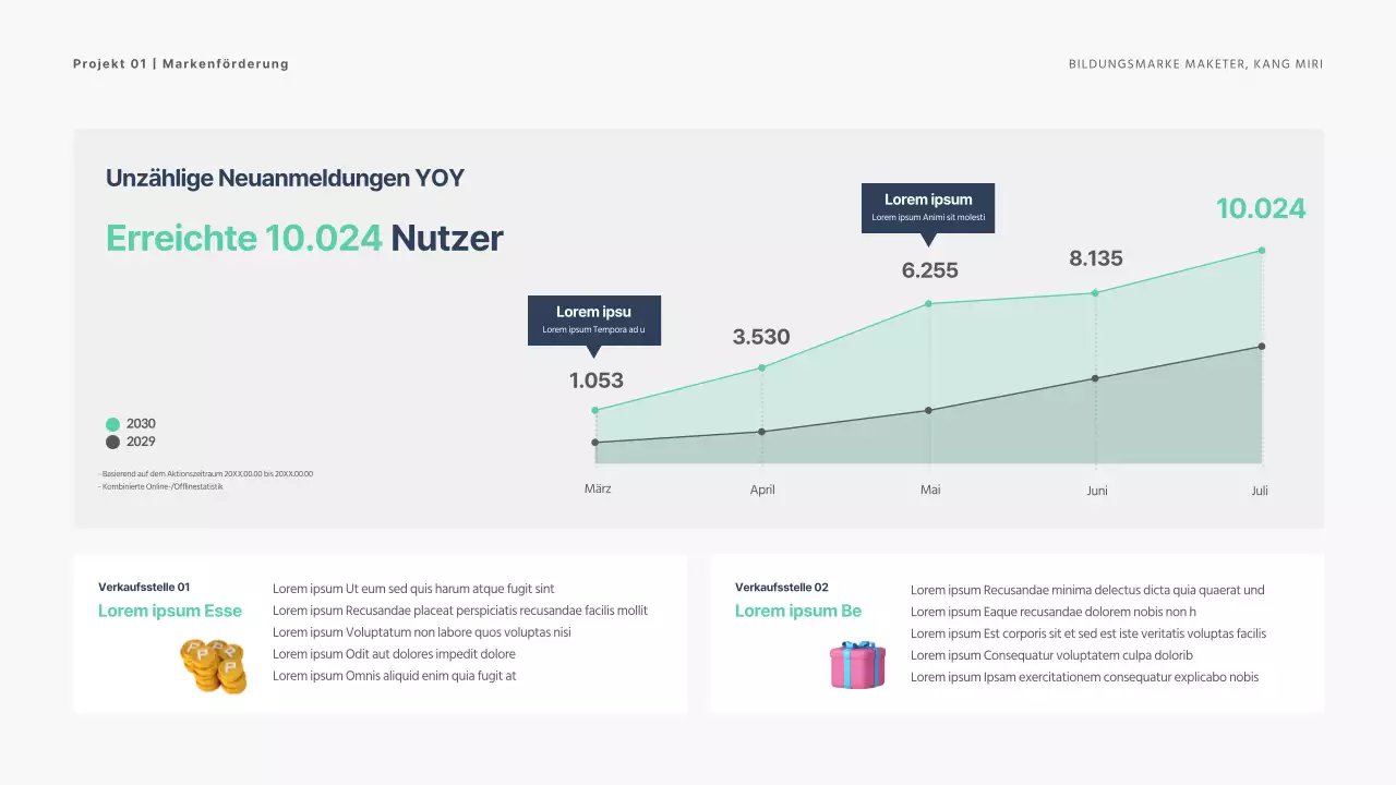 Einfache Vermarktermappe mit 3D-Bildern in Minze und Marineblau