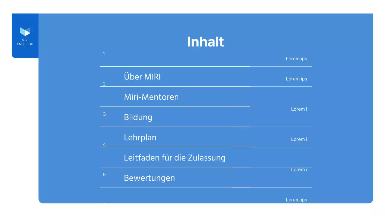 Ein einfacher blau-weißer Geschäftsprospekt für eine englische Sprachschule